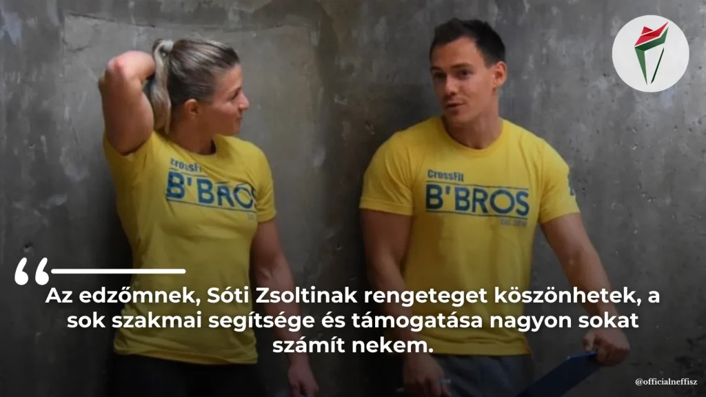 Pulai-Tóth Melinda versenyző és Sóti Zsolt edző a CrossFit B'Bros teremben beszélgetnek